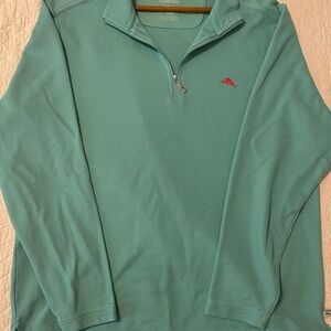 Tommy Bahama Mint Green Quarter-Zip Sweater with Pink Dolphin Logo